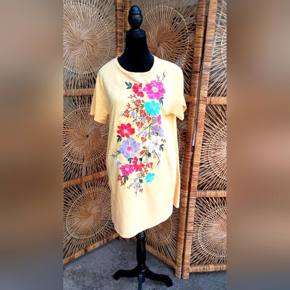 Umgee Floral Yellow T-Shirt Dress_M - Picture 2 of 7